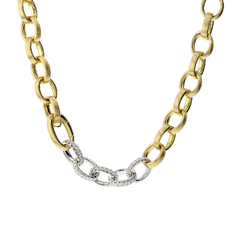 emerald ladies necklace-Diamonds and Gold Link Chain Necklace