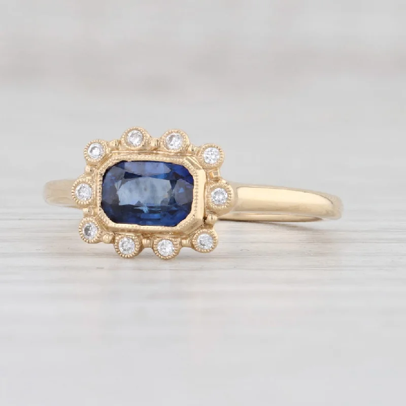 luxury bridal ladies engagement rings-New 0.92ctw Blue Sapphire Diamond Halo Ring 14k Yellow Gold 6.75 Engagement