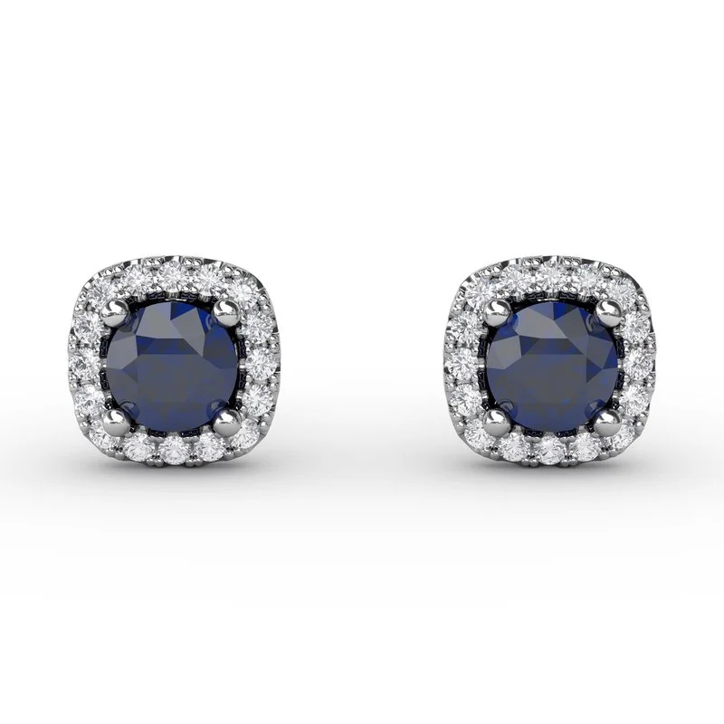 diamond heart ladies earrings-Cushion Cut Sapphire Stud Earrings ER1479S