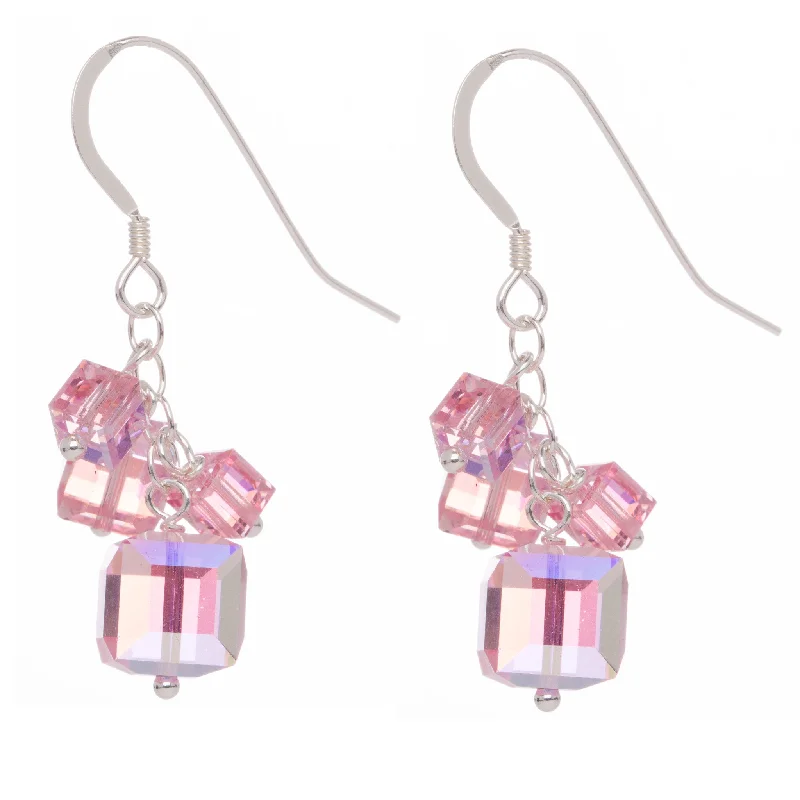 star charm ladies earrings-Rose Pink 4 Swarovski Crystal Cube Earrings