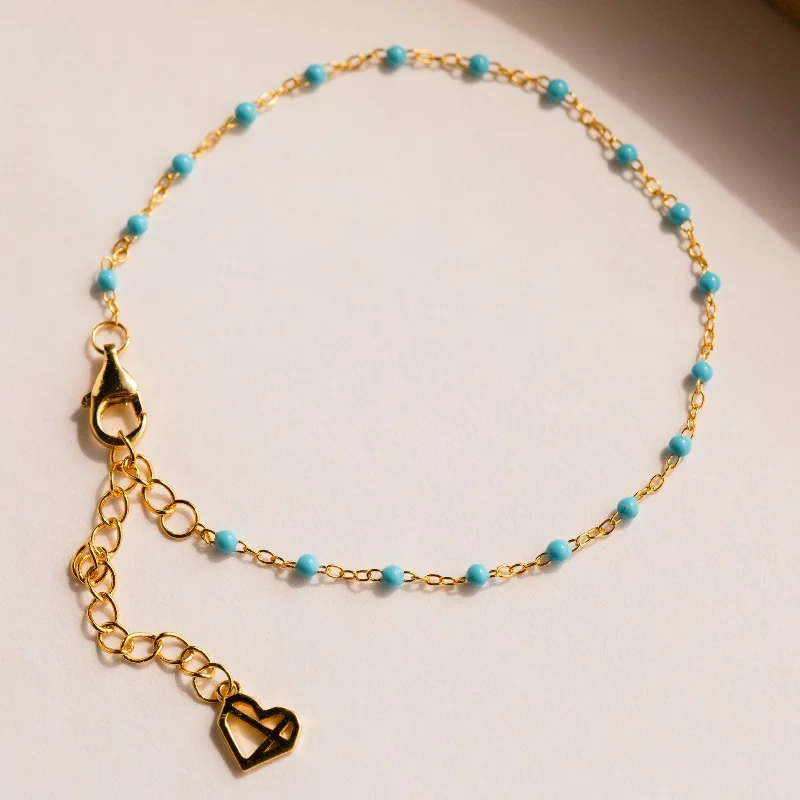 platinum ladies bracelets & bangles-Turquoise Station Bracelet