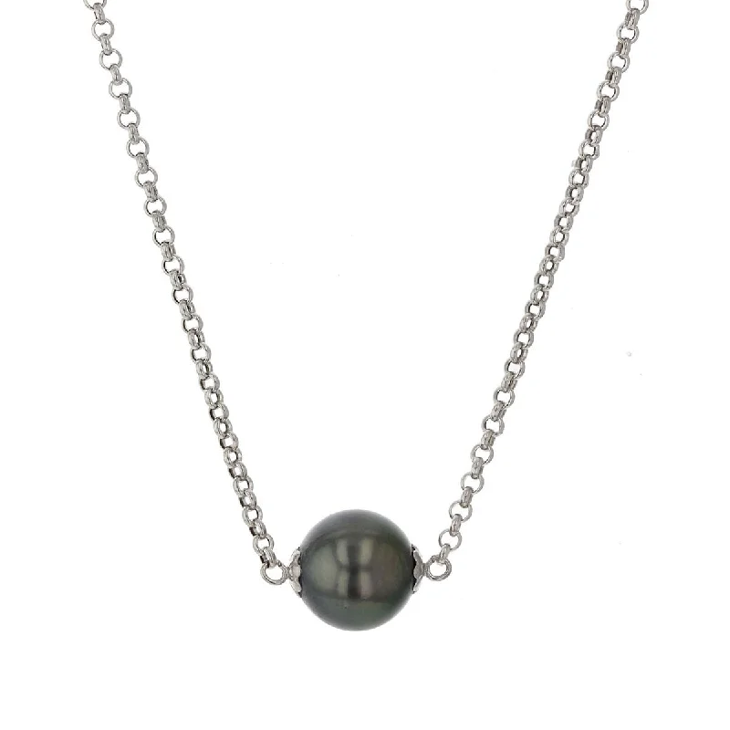 zodiac sign ladies necklace-14K White Gold Black Tahitian Pearl Pendant Necklace