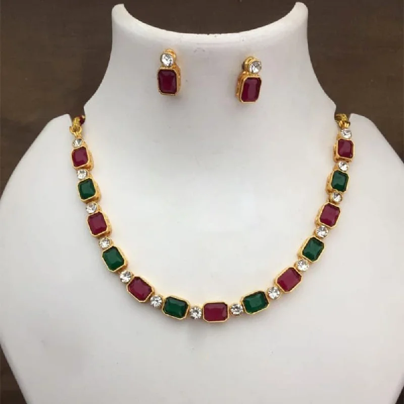 minimalist ladies necklace-Palak Art Gold Plated Crystal Stone Necklace Set