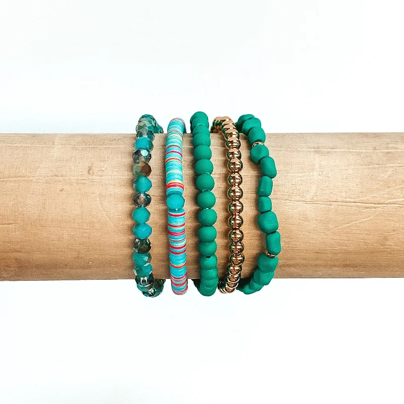 diamond cluster ladies bracelets & bangles-Vacay Dreamin' Beaded Bracelet Set in Teal