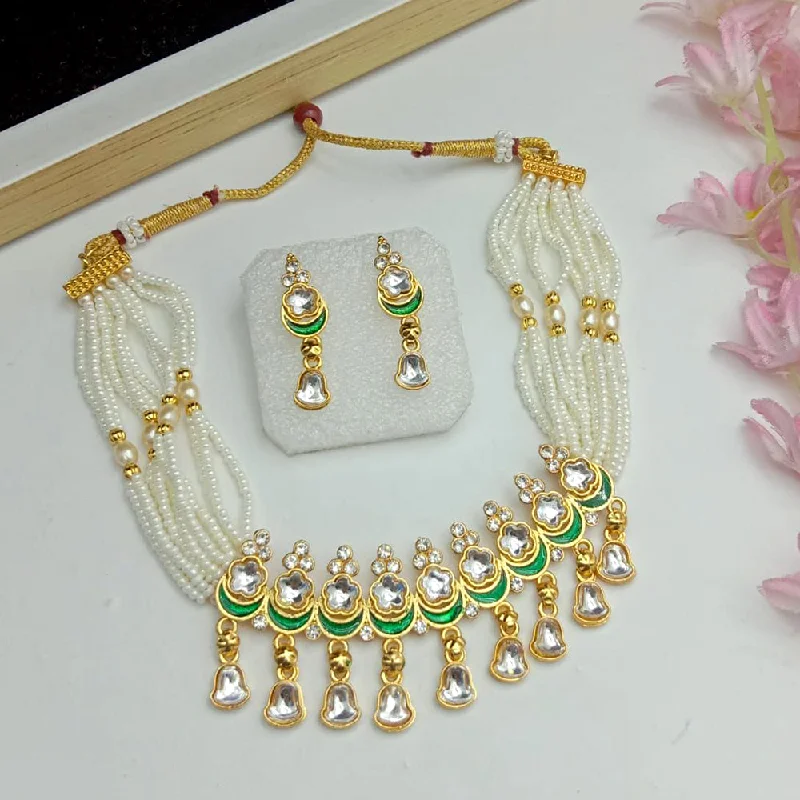 dainty chain ladies necklace-SP Jewellery Gold Plated Kundan And Pearl Choker Necklace Set