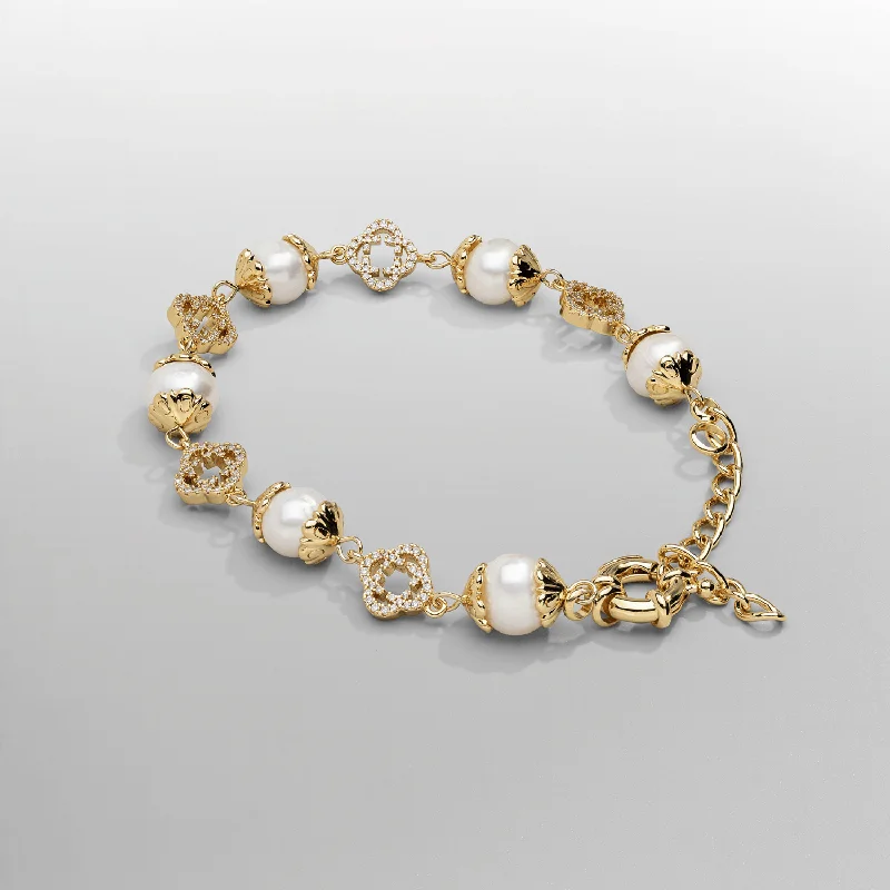 dreamcatcher ladies bracelets & bangles-Filigree Real Pearl Bracelet (Gold)