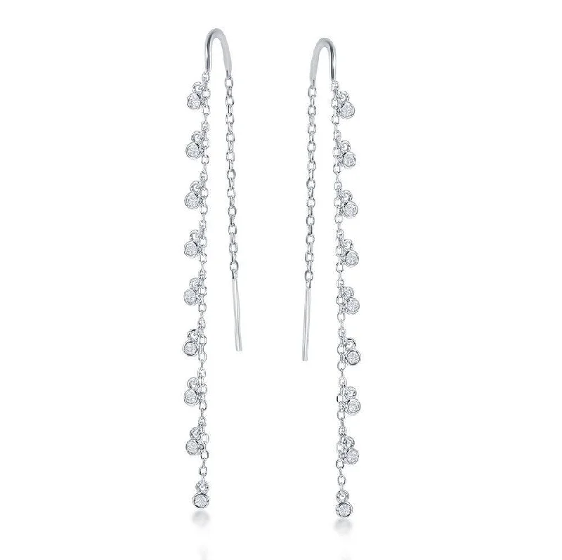 white gold ladies earrings-Sterling Silver Hanging Bezel Set CZ Earrings