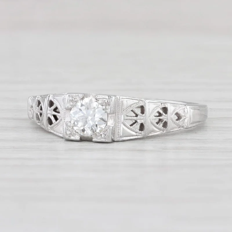 oval halo ladies engagement rings-Vintage 0.25ct Diamond Engagement Ring 18k White Gold Filigree Sz 6.75 Solitaire