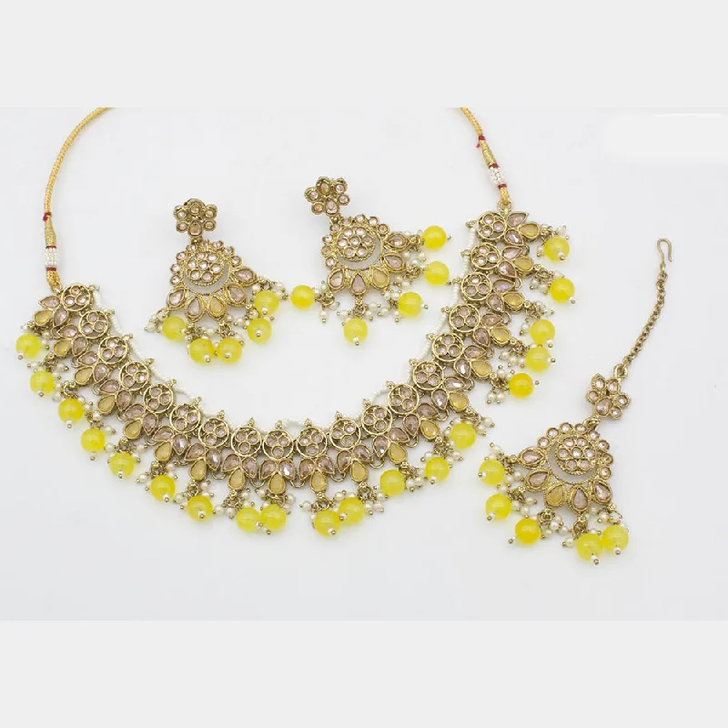 oval-cut ladies necklace-JCM Jewellery Gold Plated Crystal Stone And Beads Necklace Set