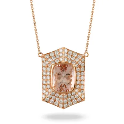 sterling silver charm ladies necklace-Doves Morganite and Diamond Necklace N8883MG