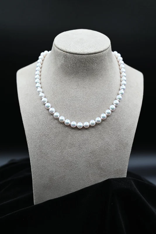 three-layer chain ladies necklace-Akoya Cultured White Pearl Necklace with 14k White Gold Clasp