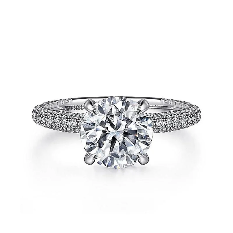 trillion-cut ladies engagement rings-14K White Gold 'Alinna' Round Diamond Engagement Ring