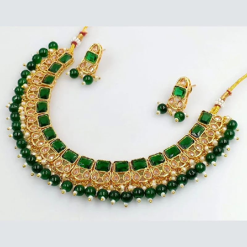 casual chic ladies necklace-Rani Sati Jewels Gold Plated Crystal Stone Necklace Set