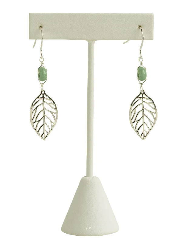 antique-style ladies earrings-Elm Leaf / Jade Earrings