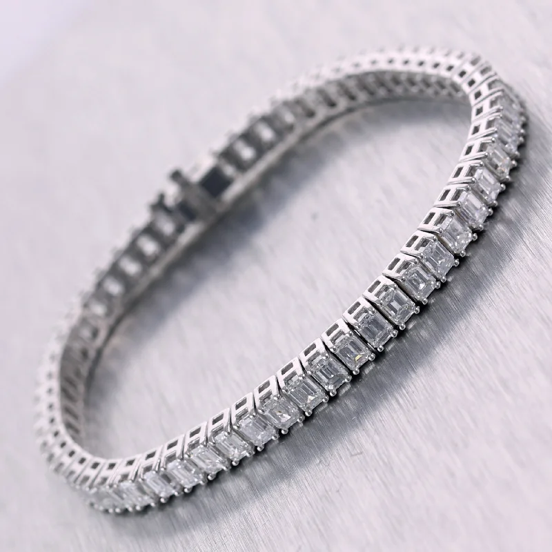 chain ladies bracelets & bangles-Modern 18k White Gold 13.45ctw Baguette Cut Diamond Tennis Bracelet