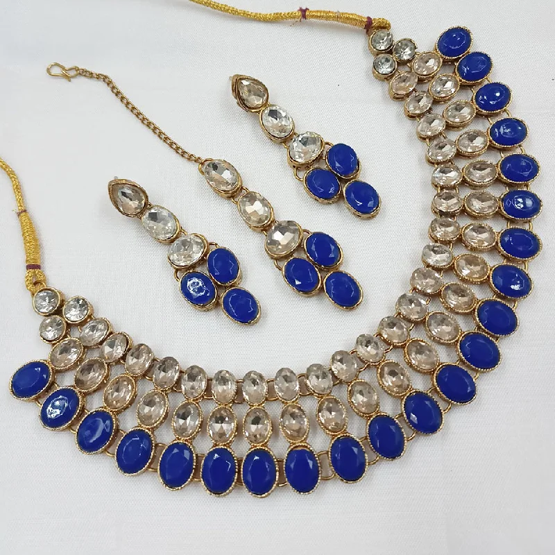 oval moonstone ladies necklace-Padmawati Bangles Gold Plated Crystal Stone Necklace Set