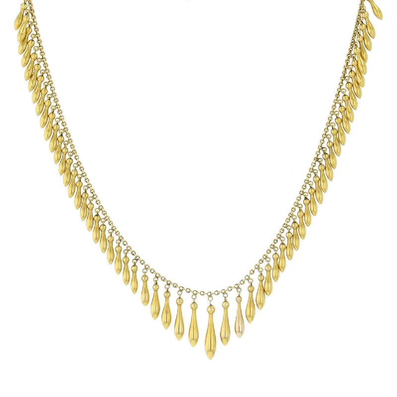 retro charm ladies necklace-Victorian 14K Yellow Gold Fringe Necklace