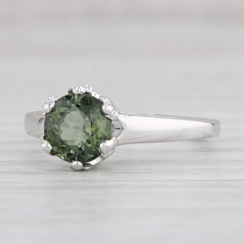 nature-inspired ladies engagement rings-1.46ctw Round Green Tourmaline Solitaire Ring 14k White Gold Sz 7.25 Engagement