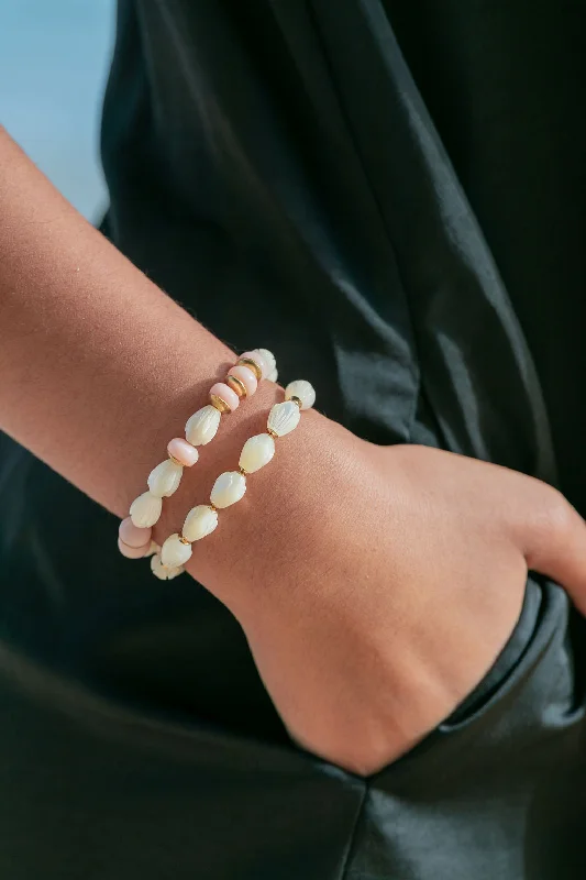 delicate pearl ladies bracelets & bangles-Stretchy Mother of Pearl Pikake Bracelet - Anela