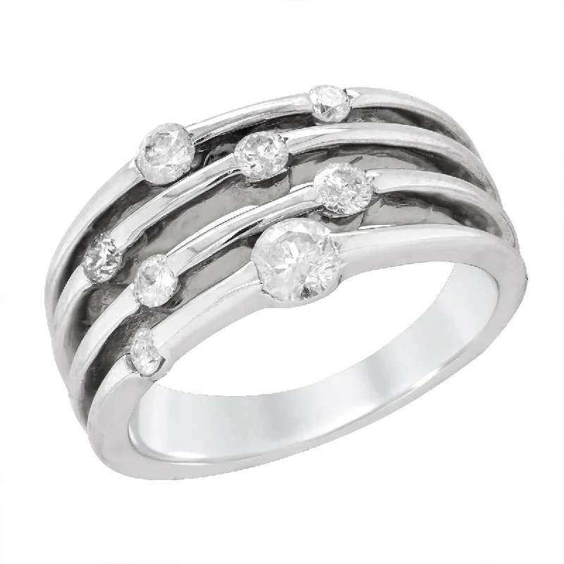 boho style ladies ring-WHITE GOLD FASHION RING WITH BEZEL SET DIAMONDS, 1/3 CT TW