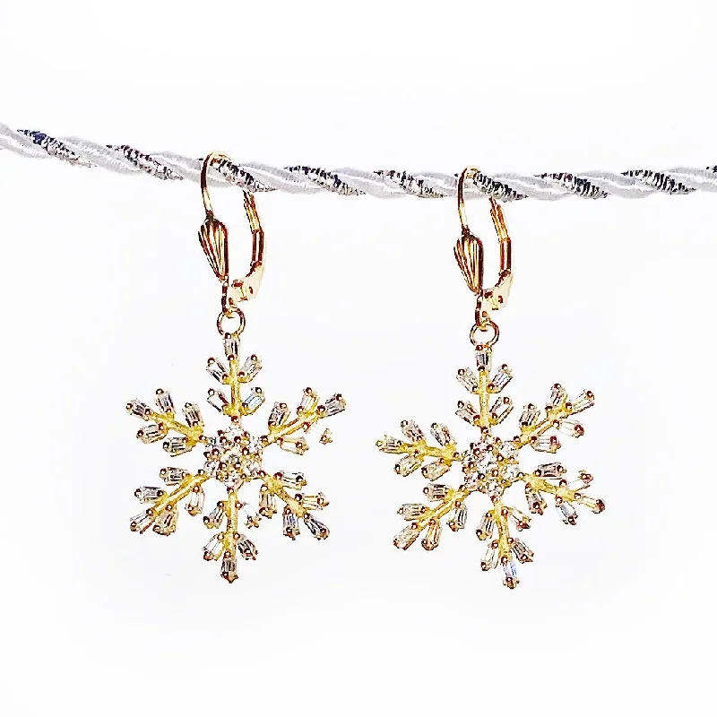 adjustable ladies earrings-Golden Snowflake CZ Earrings