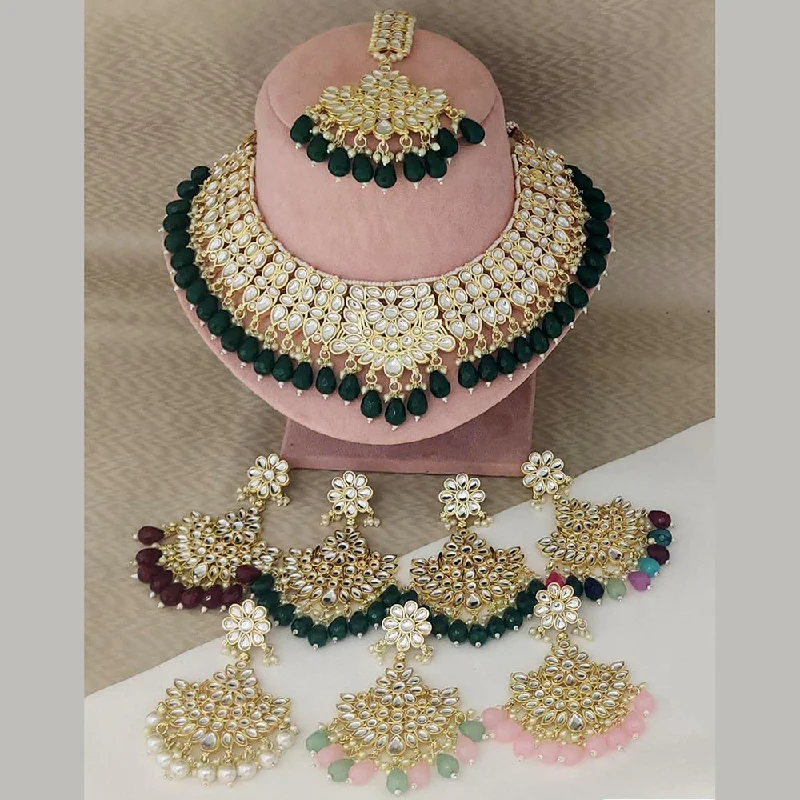 opal stone ladies necklace-Rani Sati Jewels Gold Plated Kundan Necklace Set