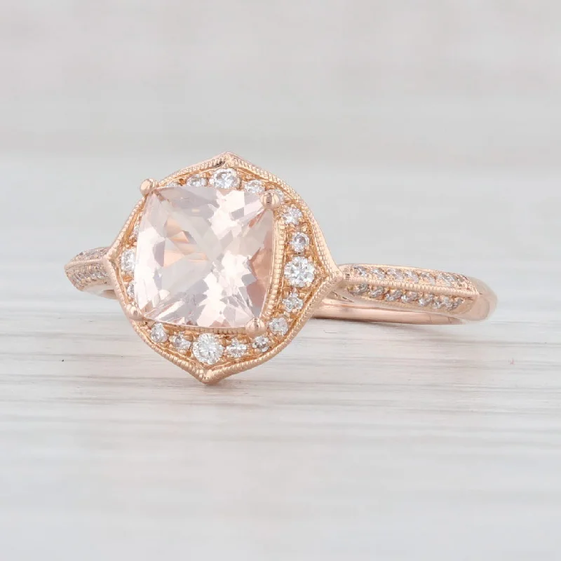 vintage-inspired ladies engagement rings-New 1.05ctw Morganite Diamond Halo Ring 18k Rose Gold Size 6.5 Engagement