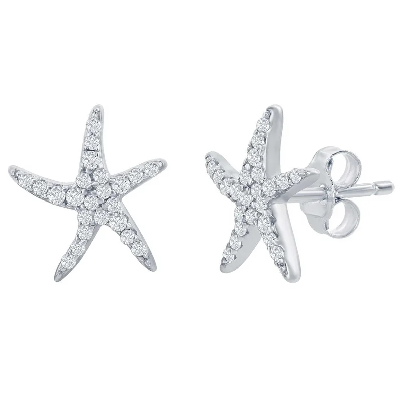 celestial-inspired ladies earrings-Classic Women's Earrings - Sterling Silver CZ Starfish Stud | D-7990