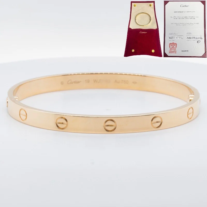 stackable layering ladies bracelets & bangles-2024 NEW STYLE Cartier Love 18k Yellow Gold Bangle Bracelet Size 19 POUCH & CERT