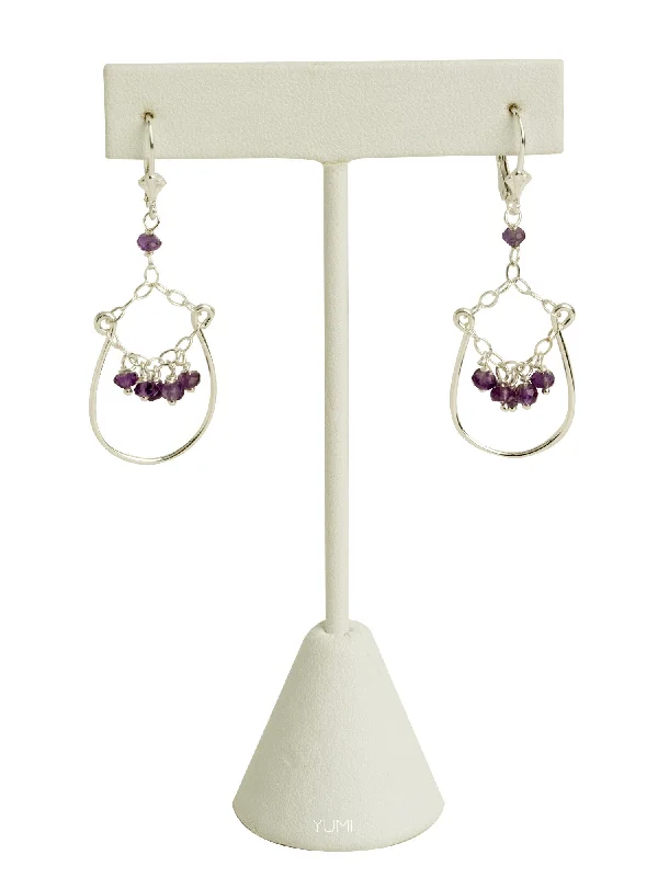 adjustable clip-on ladies earrings-Amethyst Chandelier Wire Earrings