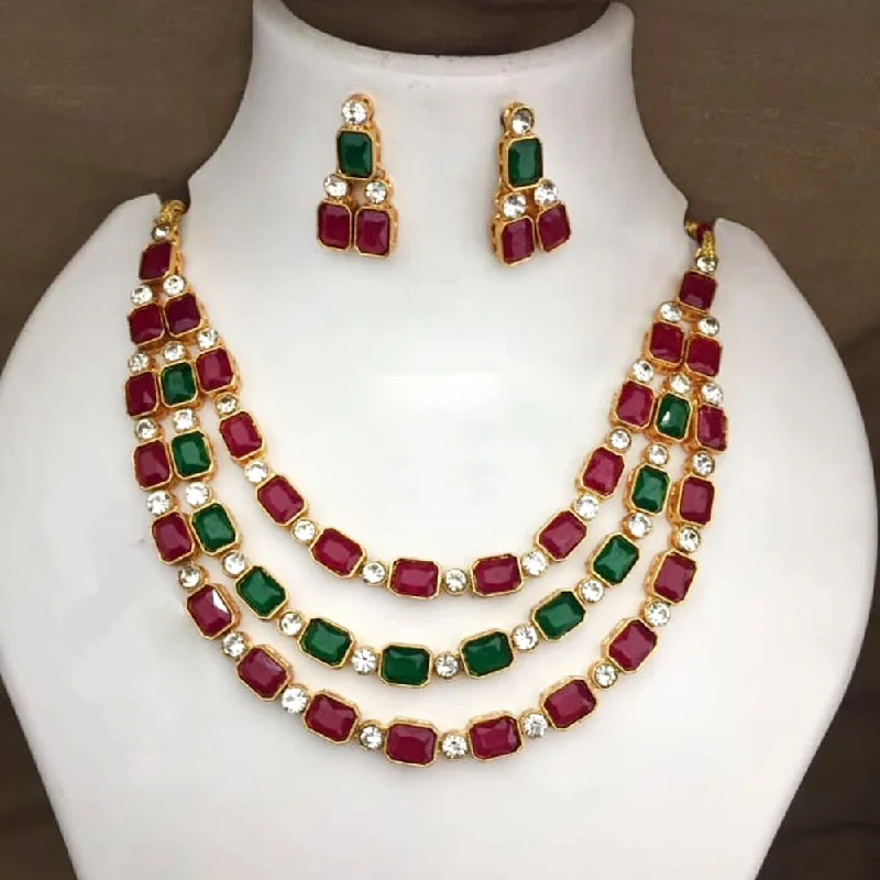 diamond ladies necklace-Palak Art Gold Plated Crystal Stone Multi Layer Necklace Set