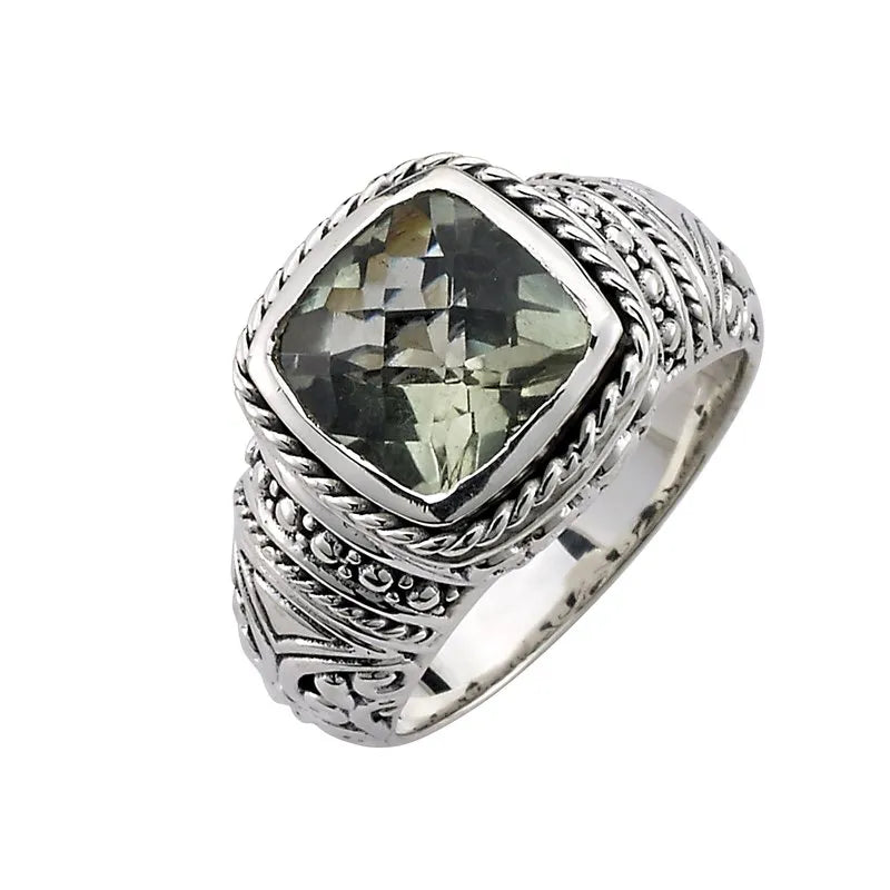 emerald cut ladies ring-Honesty Ring- Green Amethyst