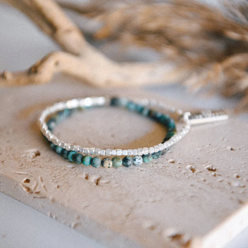 casual chic ladies bracelets & bangles-Gemstone Wrap Bracelet with Faceted Silver Bead