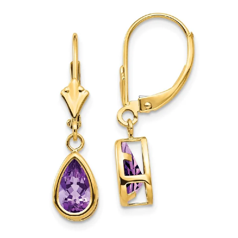 vintage-inspired ladies earrings-14k 8x5mm Amethyst Dangle Earrings