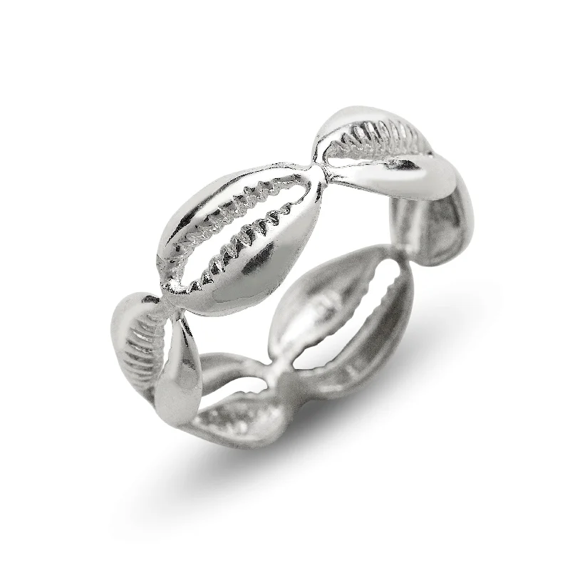 heart charm ladies ring-Cowrie Shell .925 Sterling Silver Band Ring