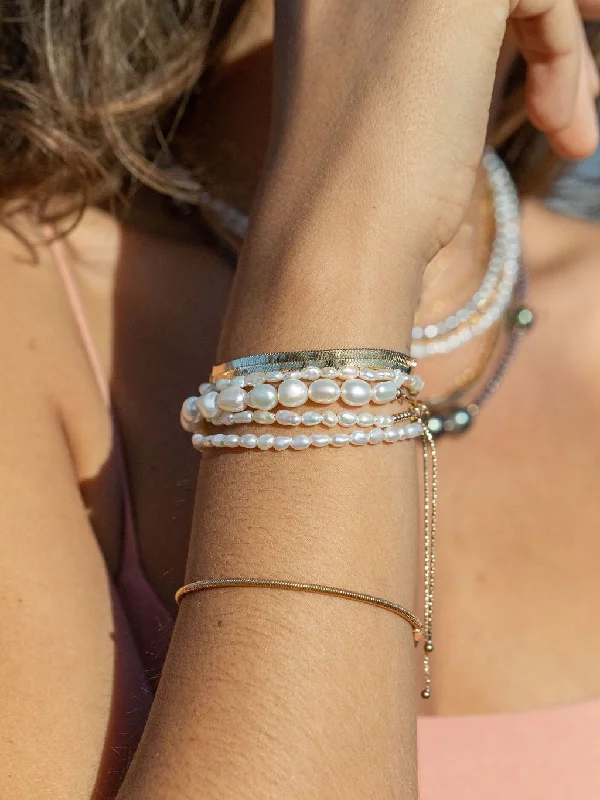 handmade beaded ladies bracelets & bangles-White Pearl Bracelet with Adjustable Gold Chain - Keilani