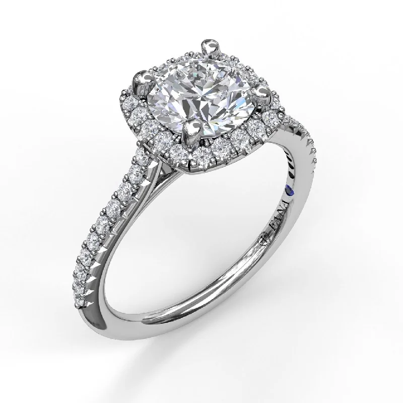 vintage ladies engagement rings-Fana 14K White Gold and Diamond Cushion Halo Engagement Ring