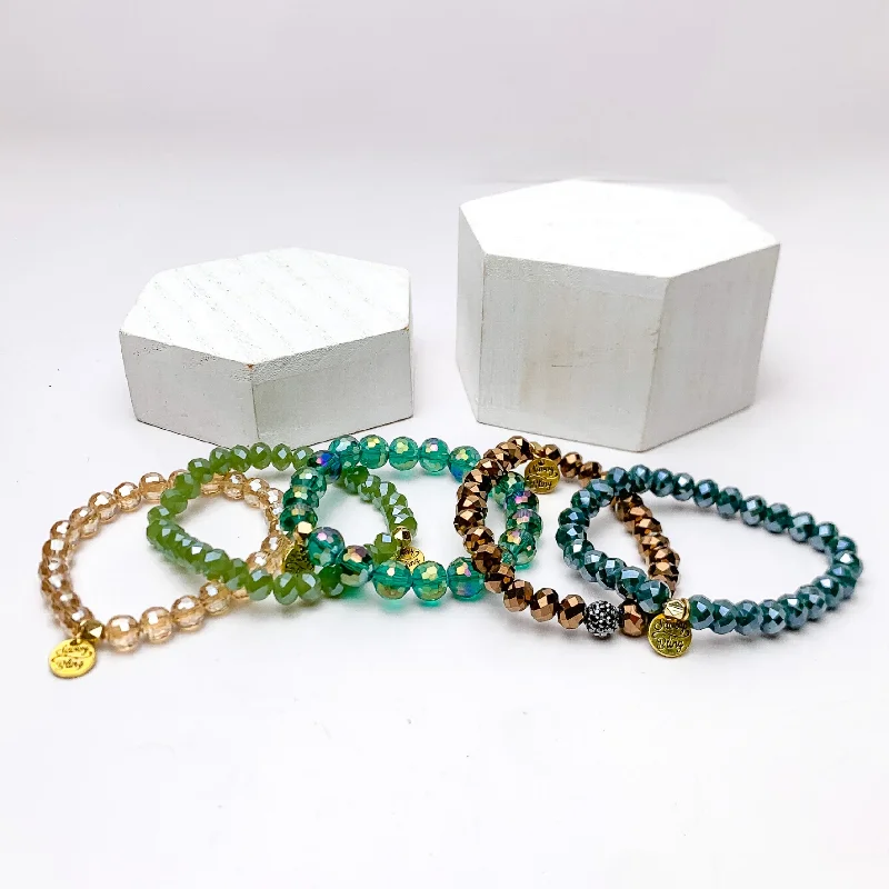 designer brand ladies bracelets & bangles-Set of Five | All Nighter Crystal Beaded Bracelet Set in Ocean Tones