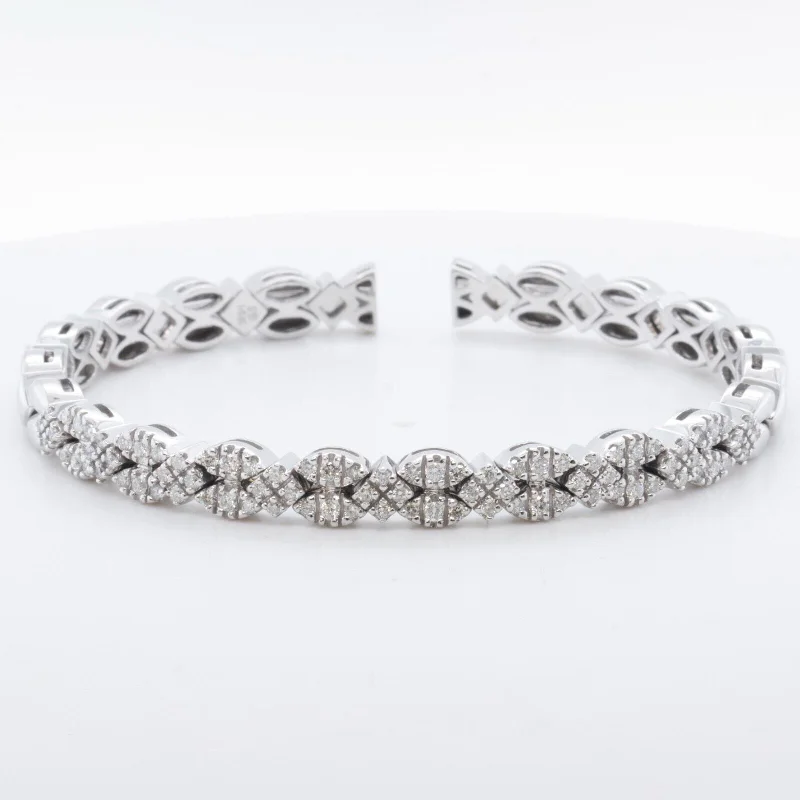 butterfly design ladies bracelets & bangles-Sonia Bitton Diamond Pave Spring Cuff 14k White Gold Bracelet 1.00ctw H SI 7.25"