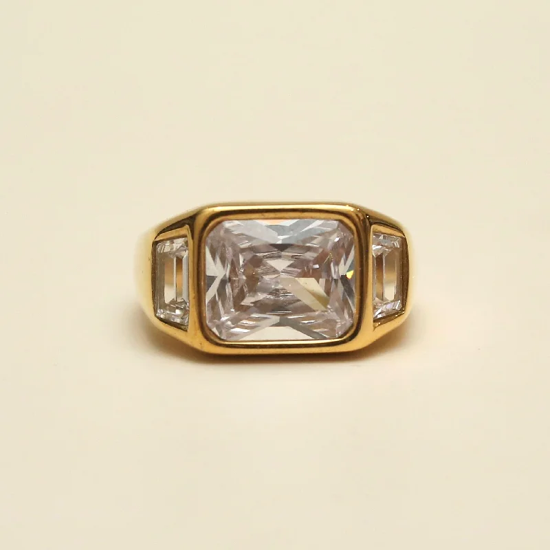 push-lock ladies ring-Bling Square Stone Signet Ring