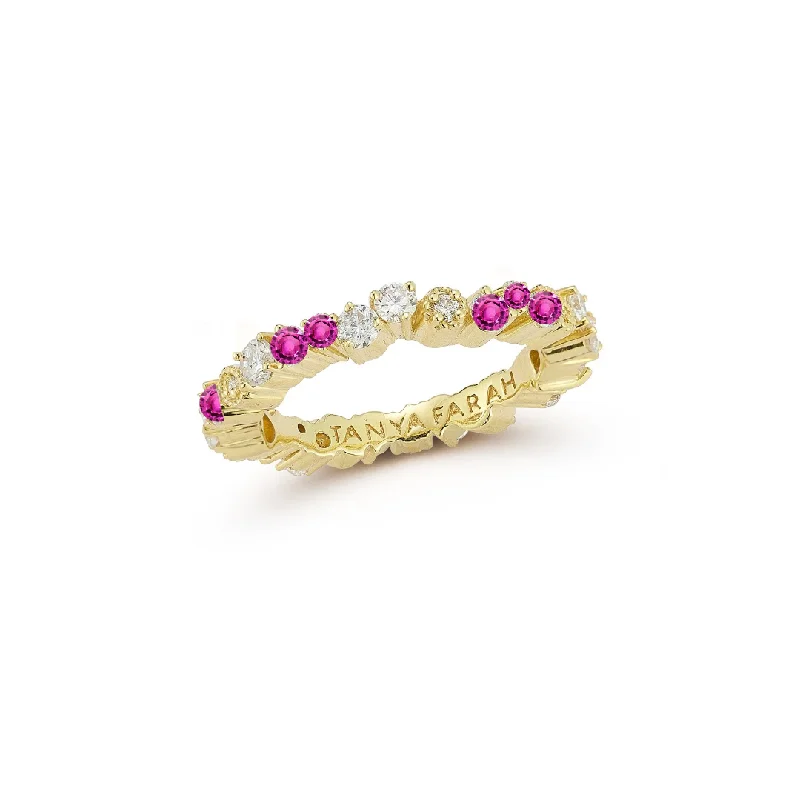 mother’s day gift ladies ring-Confetti Diamond & Pink Sapphire Stack Ring