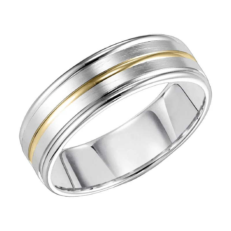 wire-wrapped ladies ring-Gent's White Gold with Yellow Gold inlay 14 Karat Wedding Band