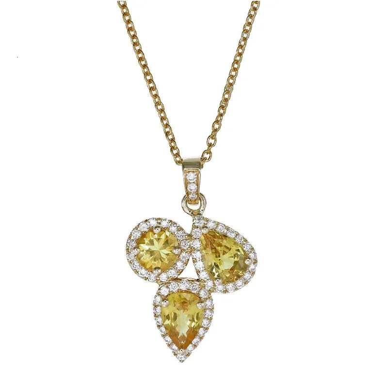 angel wings pendant ladies necklace-Yellow Sapphire and Diamond Necklace