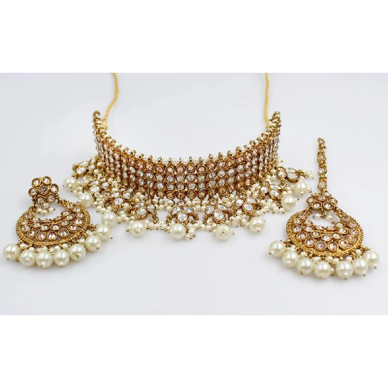 teardrop pendant ladies necklace-Rani Sati Jewels Gold Plated Crystal Stone Choker Necklace Set