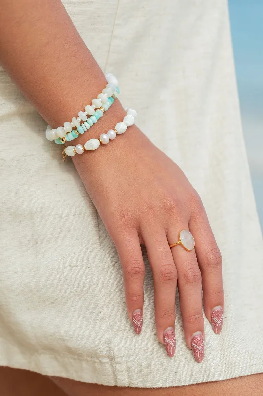 zodiac sign ladies bracelets & bangles-White Pearl and Pikake Bracelet - Momilani