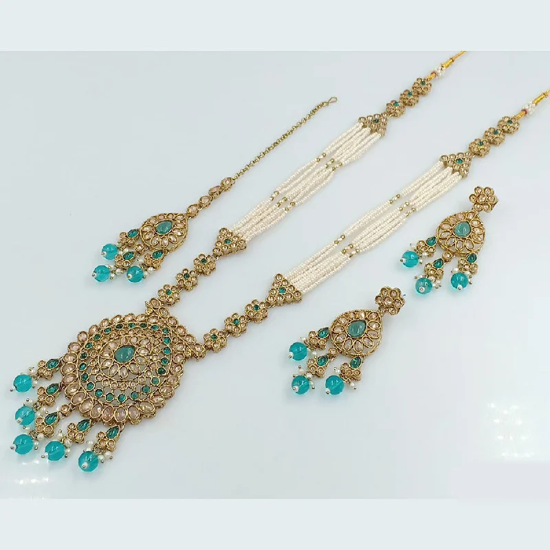 vintage ladies necklace-Rani Sati Jewels Gold Plated Crystal Stone Long Necklace Set