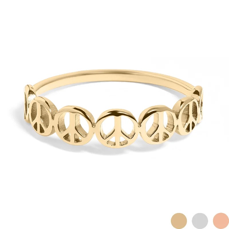 trendy fashion ladies ring-Stainless Steel PVD Coated Peace Sign Stacking Ring / CSR0011