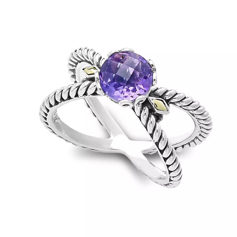 boho style ladies ring-Glow "X" Ring- Amethyst