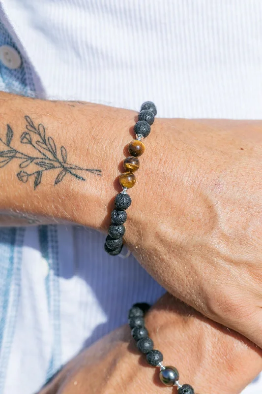 stackable layering ladies bracelets & bangles-Unisex Men's Tigers Eye Lava Bracelet - Ekewaka