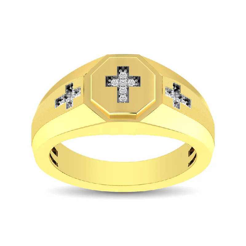 thick band ladies ring-10K YellowGold 1/20 Ct.Tw. Diamond Men's Cross Ring